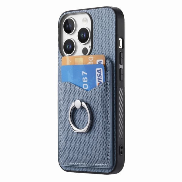 iPhone 16 Pro Max Kolfiber Kortplånbok Ring Skal Blå
