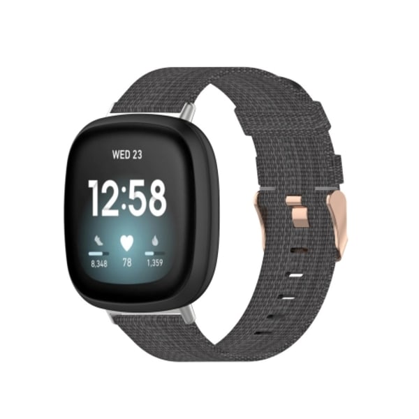 För Fitbit Versa 4 / Sense 2 Universal Nylon Weave Canvas Watch Band Dark Grey