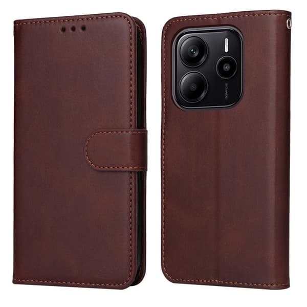 Redmi Note 14 4G - Flip Läderfodral i Klassisk Kalvskinnstextur, Global Brun