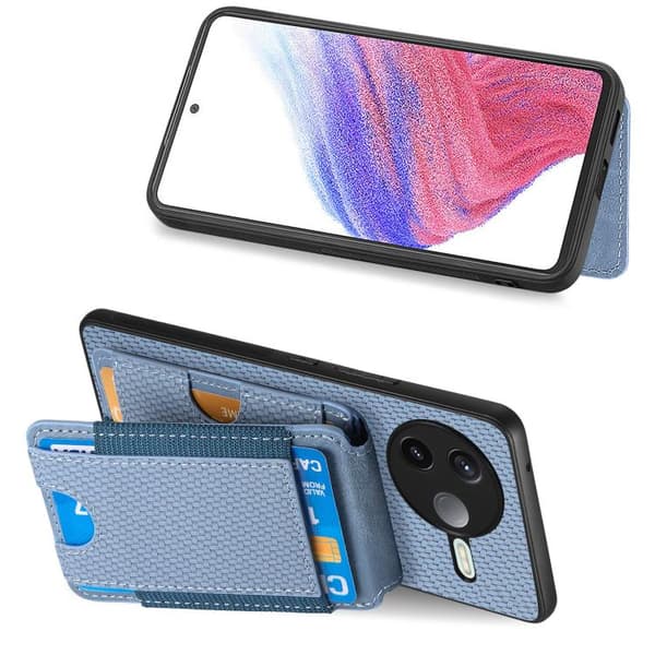 Redmi K80 / Poco F7 Pro - Kolfiber Vertikal Flip Plånboksfodral med Ställfunktion Blå