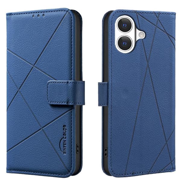iPhone 17 Skal läderfodral med geometriskt mönster Blå