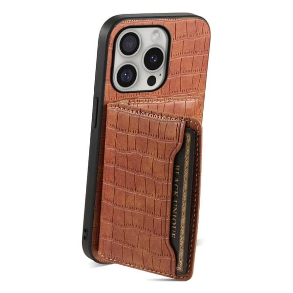 iPhone 16 Pro Max Crocodile Textur Skal Design med Full Täckning Brun