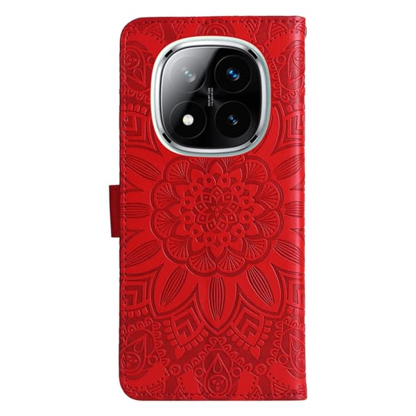 Redmi Note 14 Pro 5G / Note 14 Pro+ 5G - Prägad Solros Läderfodral Röd