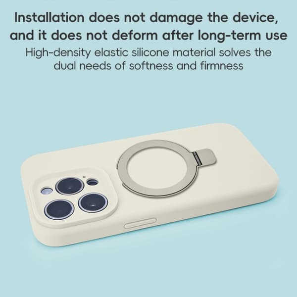 iPhone 16 Pro Max Precision Hole Liquid Silicone MagSafe Metallring Hållare Skal Vit
