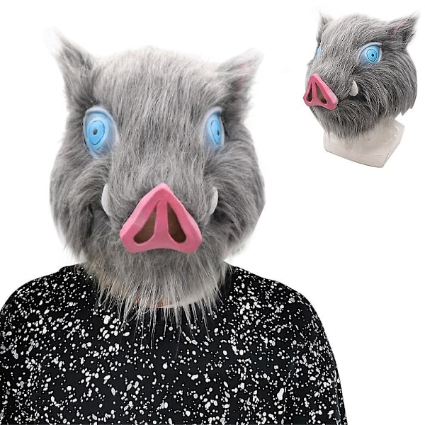 Demon Slayer Hashibira Inosuke Cosplay Mask Halloween Carnival Huvudbonader Fest Anime Fancy Dress Up Head Cover Kostym rekvisita
