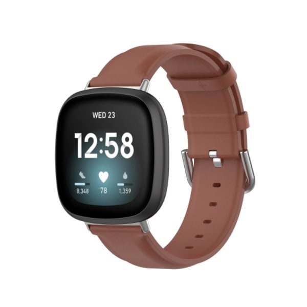 För Fitbit Versa 4 / Sense 2 watch i äkta läder Brown