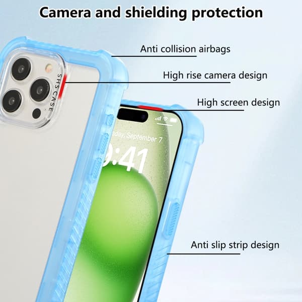 iPhone 16 Pro Max Transparent Matt TPU Hybrid PC 3-i-1 Skal Blå