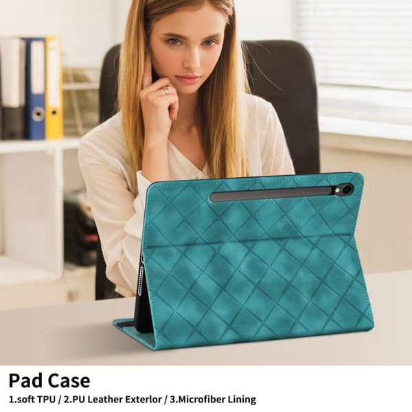 Samsung Galaxy Tab S10/S9 FE Rhombus Prägad Läderfodral Grön