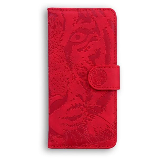 iPhone 17 Skal läderfodral med tigerprägling Röd