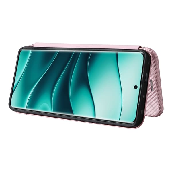 Redmi Note 14 Pro 4G Global - Flip Läderfodral med Kolfibertextur Rosa
