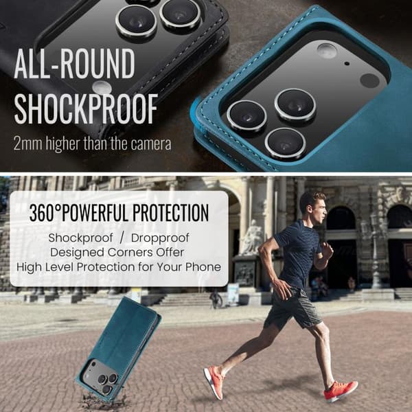 iPhone 18 Pro / iPhone 17 Pro Skal Läderfodral Multifunktionell Horisontell Flip Blå