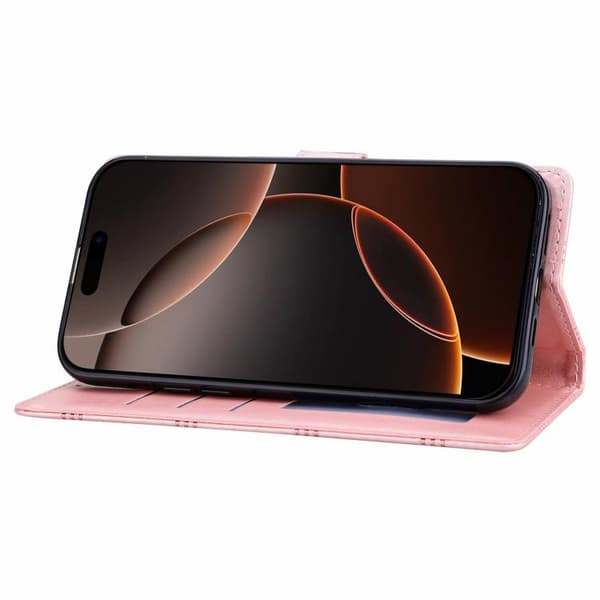 iPhone 17 Pro Max Skal läderfodral - präglat rutmönster Rosa