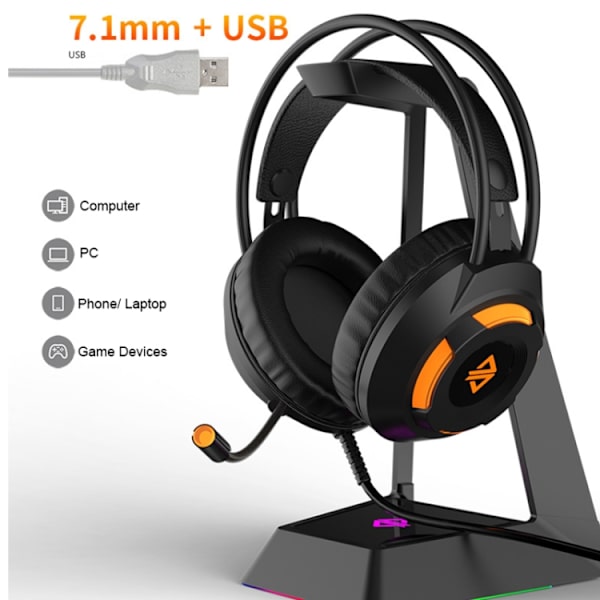 Ajazz AX120 7.1-kanals datorspelheadset med huvudmonterat lyssnande och positionering Super Bass med mikrofon Svart