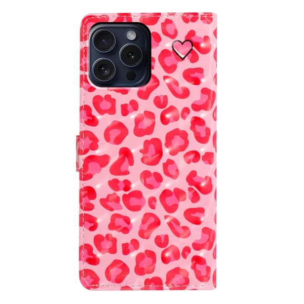 iPhone 16 Pro Max 3D Mönster Läder Skal - Elegant och Skyddande Mobilskydd Rosa leopardmönster