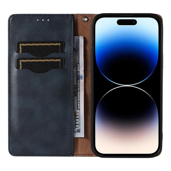 iPhone 16 Pro Max Skal Flätad Prägling Stark Magnetisk Läder Fodral Blå