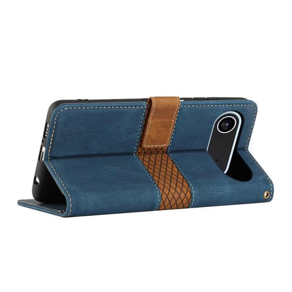 iPhone 17 Air Skal läderfodral med lanyard - Grid Stitching Blå