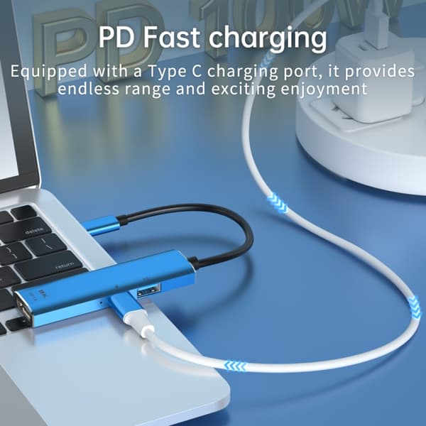 V264B 3-i-1 USB-C / Type-C till USB3.0 + PD3.0 + DP1.4 Multi Splitter Adapter OTG Hub - Resefriendly, 8K Video, 100W Laddning