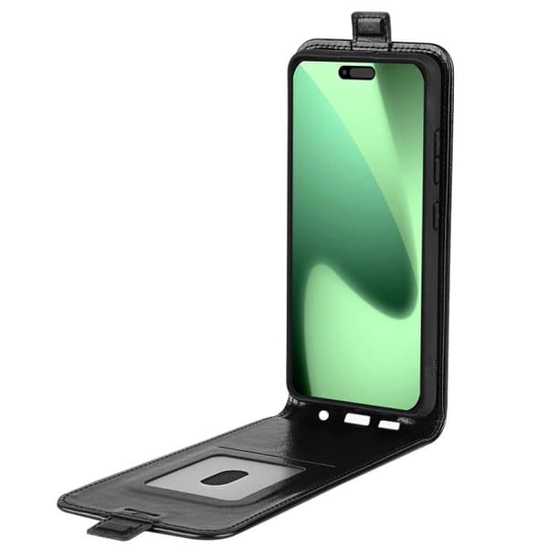 iPhone 18 Pro / iPhone 17 Pro Skal Läderfodral med Textur och Vertikal Flip Svart