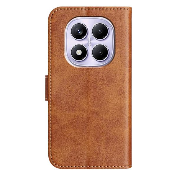 Redmi Note 14 Pro 4G - Dubbelvikts S-formad Läderfodral Brun