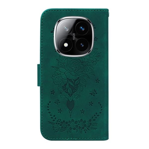 Redmi Note 14 Pro / Note 14 Pro+ 5G - Fjäderros Prägling Läderfodral Grön