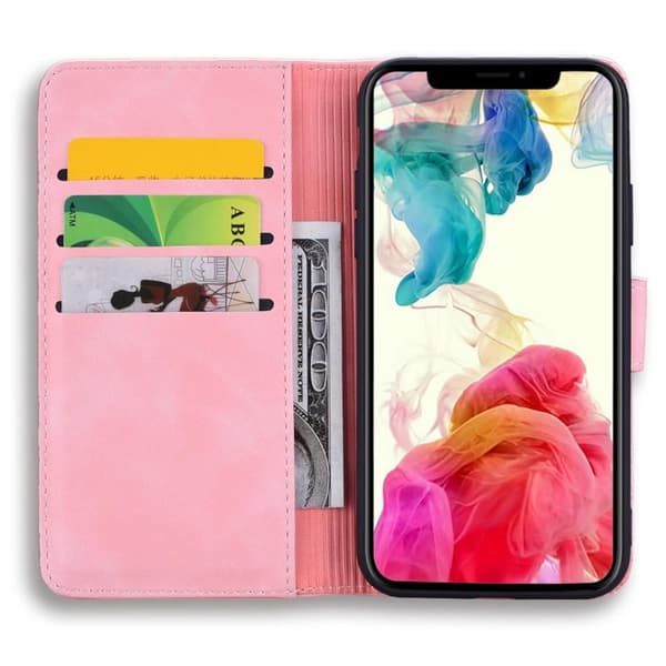 iPhone 18 Pro Max / iPhone 17 Pro Max Skal läderfodral - mandala präglad dubbelvikning av kalvskinn Rosa