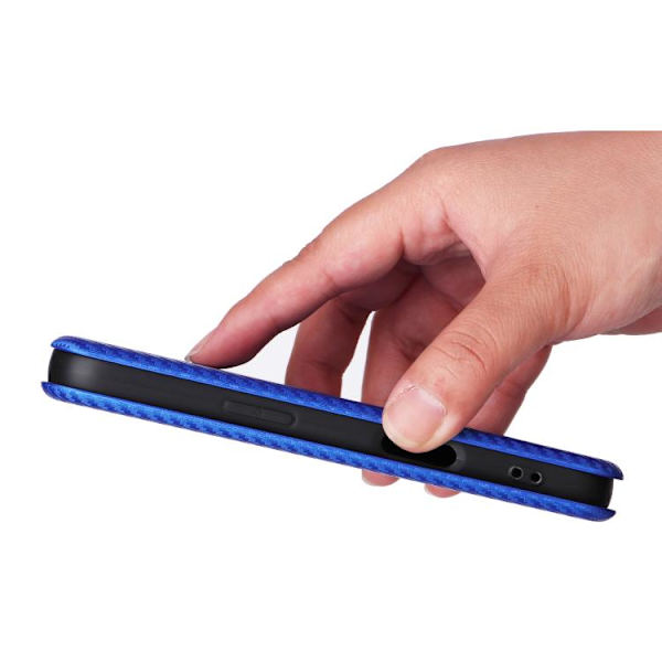 iPhone 17 Skal läderfodral - kolfibertextur Blå