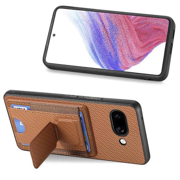 för Pixel 9a Skal med Kolfiber Fällbart Ställ och Elastisk Kortficka Brun