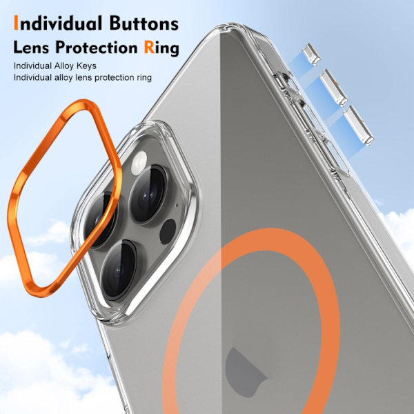 iPhone 16 Pro Max Ice Feel HD Transparent MagSafe PC Full Coverage Skal Orange