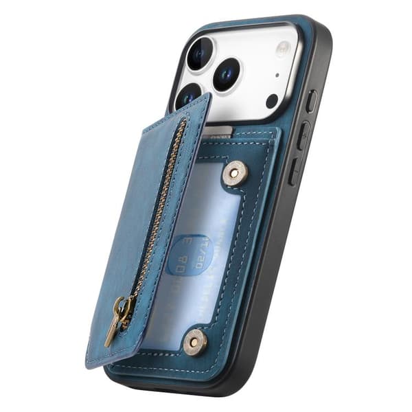 iPhone 18 Pro / iPhone 17 Pro Retro Läder Zipper Skal Blå