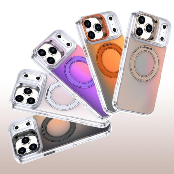 iPhone 18 Pro Max / iPhone 17 Pro Max Gradient Färgförändring Rotera Hållare Linse Kickstand Magsafe Skal Orange