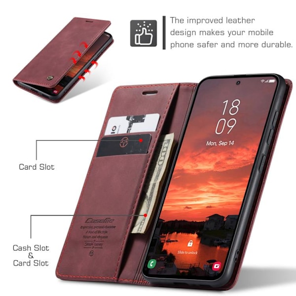 Samsung Galaxy S25 5G Skal CaseMe 013 Multifunktionell Horisontell Flip Läder Röd