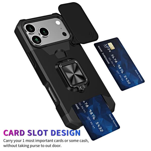iPhone 18 Pro Max / iPhone 17 Pro Max Skal med Kameraskydd och Kortfack - PC+TPU Svart