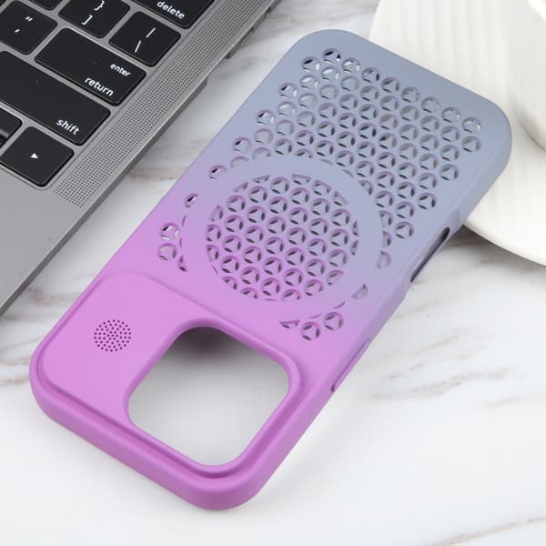 iPhone 16 Pro Max Gradient Färg Honungskaka Aromaterapi MagSafe Skal Lila Grå
