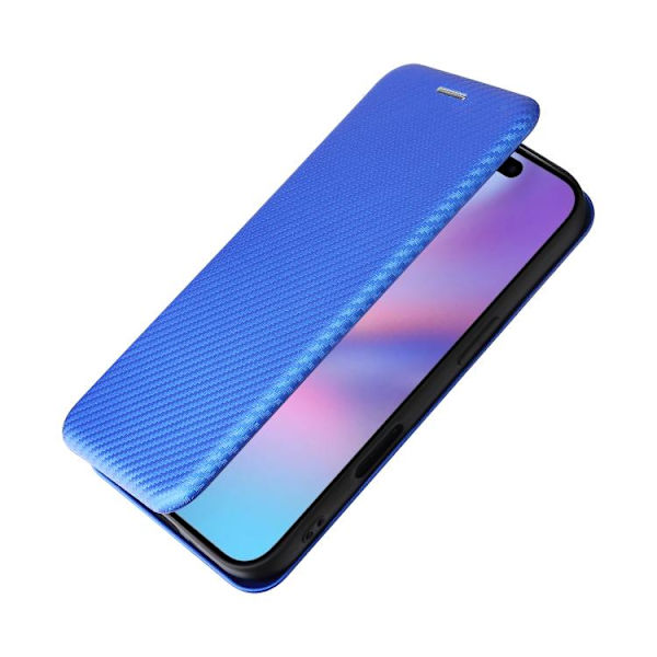 iPhone 17 Skal läderfodral - kolfibertextur Blå