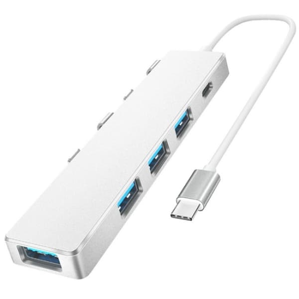 USB-C Hub med 1 x Type-C, 1 x USB 3.0 och 3 x USB 2.0 - Silver, Plug & Play, Kompakt och Bärbar