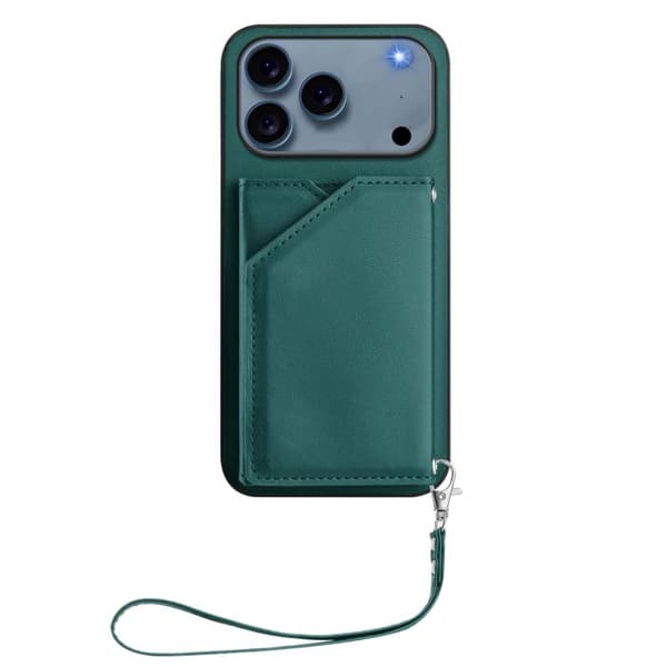 iPhone 18 Pro Max / iPhone 17 Pro Max Skal med Fyra Kortfack och Handledsrem Grön