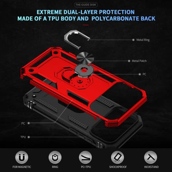 iPhone 18 Pro Max / iPhone 17 Pro Max Skal Shockproof TPU Hybrid PC med Hållare Röd