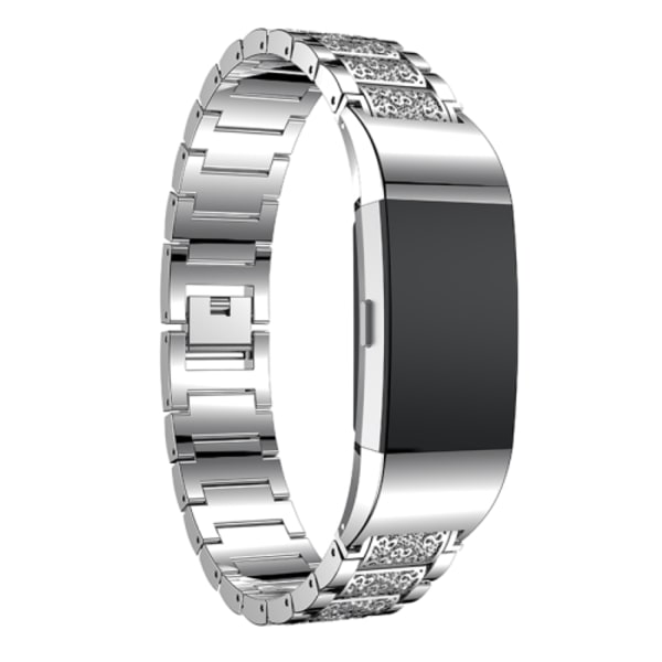 Watch i solid rostfritt stål med diamantbeslag för Fitbit Charge 2 Silver