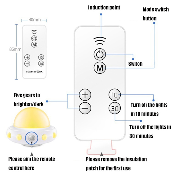 UFO Fjärrkontroll USB Laddning Nattljus Sängbords Smart Sensor LED Atmosfär Ljus(Rosa)