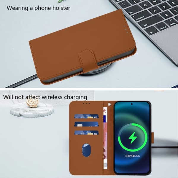 iPhone 16 Pro Max Skal Solid Färg med Lanyard - Läderfodral Brun
