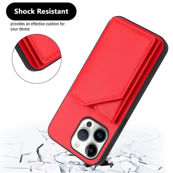 iPhone 16 Pro Max Skal med Fyra Kortfack och Handledsrem Röd