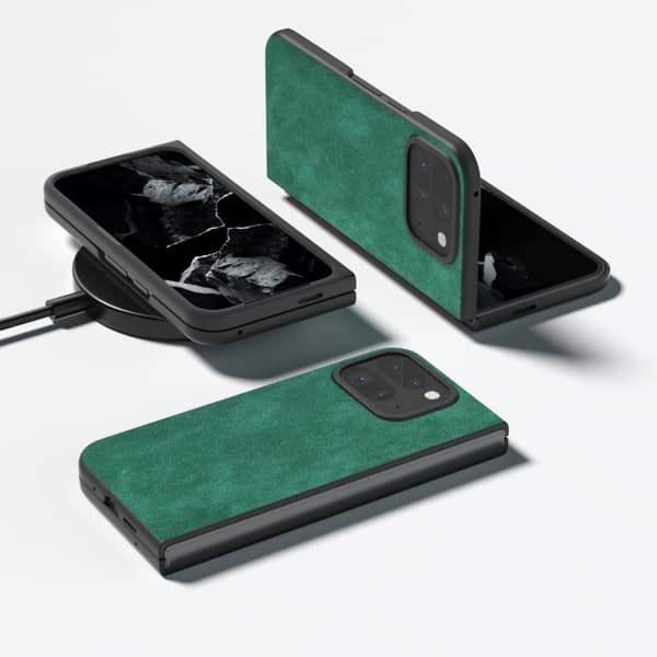 för Pixel 9 Pro Fold - Full Coverage Skal i Svart PU Läder Grön