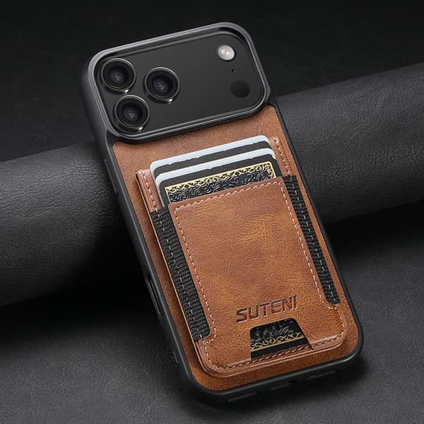 iPhone 17 Skal - oljevaxläder med ställfunktion Brun