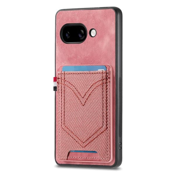 för Pixel 9a Skal i Denim Textur Läder med Kortfack Rosa