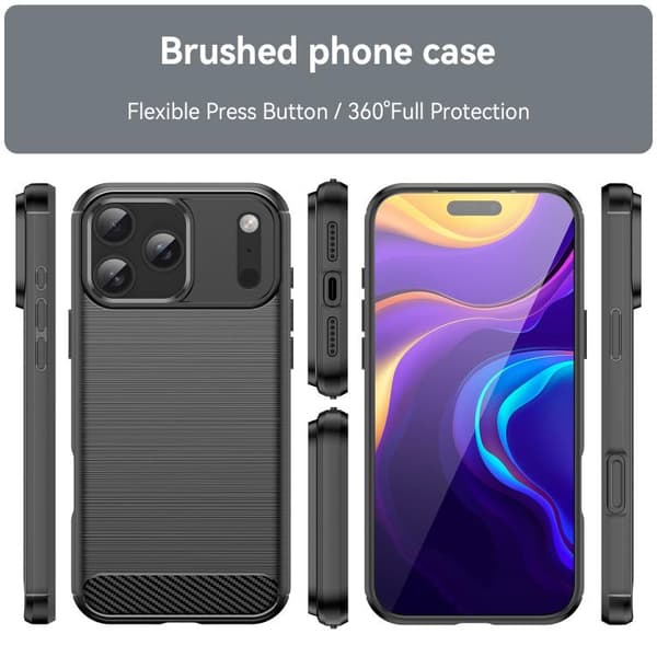 iPhone 18 Pro Max / iPhone 17 Pro Max Skal - Borstad Textur av Kolfiber TPU Svart