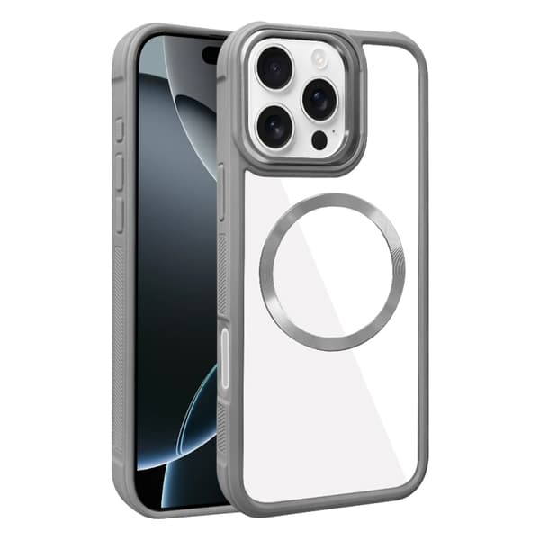 iPhone 16 Pro Max Skal med Pläterad CD-textur och MagSafe, Hybrid TPU Grå