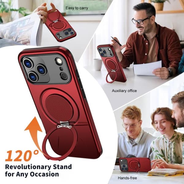 iPhone 18 Pro / iPhone 17 Pro Skal - Metall med Rotationsfunktion MagSafe TPU Hybrid PC Röd