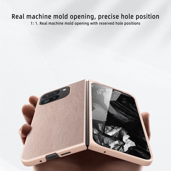 för Pixel 9 Pro Fold Skal i Litchi-textur, Stöttålig Läder PC Telefonfodral Rosa