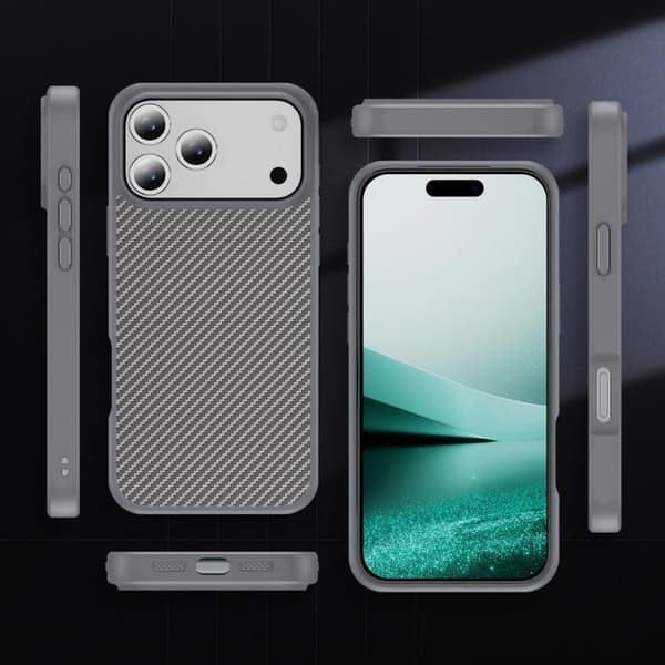 iPhone 18 Pro Max / iPhone 17 Pro Max Skal - kolfibertextur med akryl-TPU-finish Grå