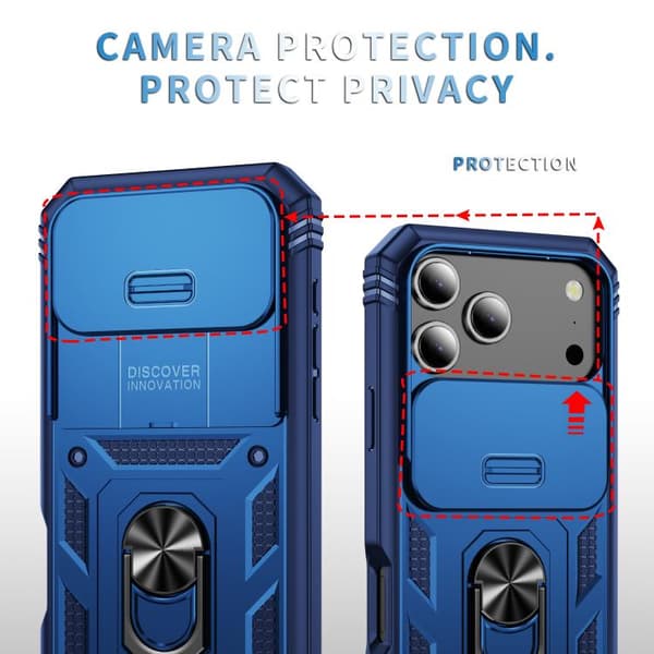 iPhone 18 Pro / iPhone 17 Pro Skal med Sliding Camshield TPU + PC och Hållare Marinblå